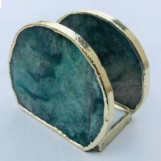 Hand Rounded Green Agate Napkin Holder/Natural Stone Napkin