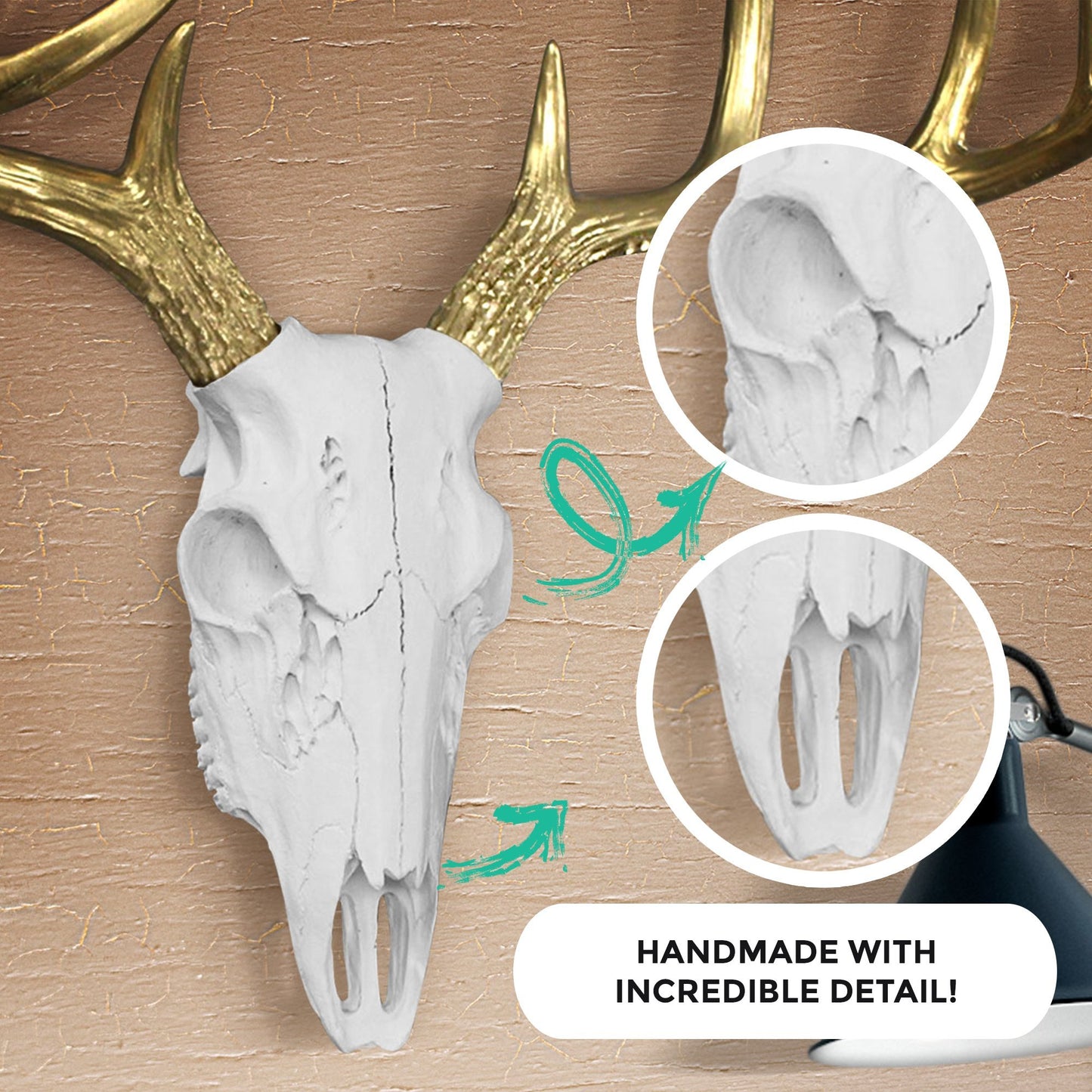 White + Gold Deer Skull, 21"