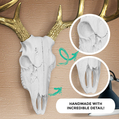 White + Gold Deer Skull, 21"