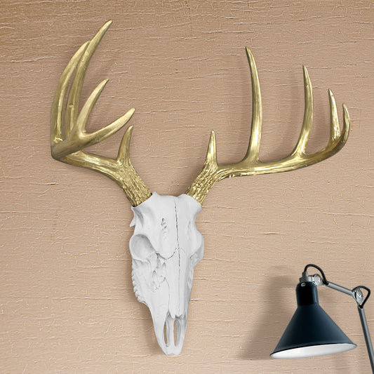 White + Gold Deer Skull, 21"