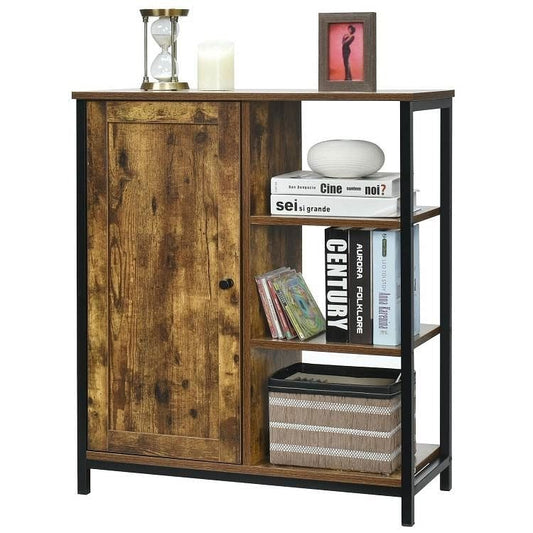 Modern Industrial Black Metal Brown Wood Sideboard Buffet Storage