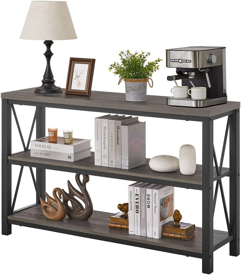 Industrial Rustic Sofa Table with Storage Shelves