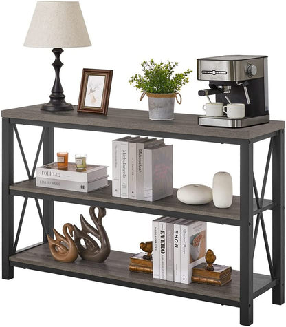 Industrial Rustic Sofa Table with Storage Shelves