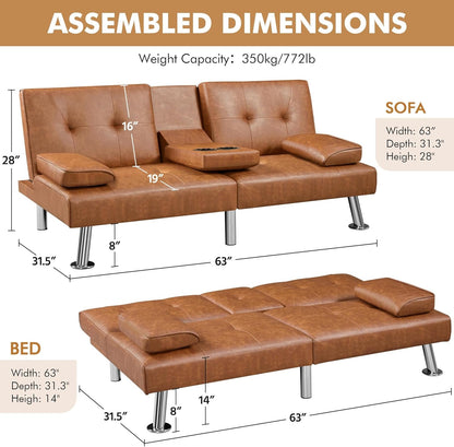 Convertible Sofa Bed Adjustable Couch Sleeper Modern Faux Leather Home