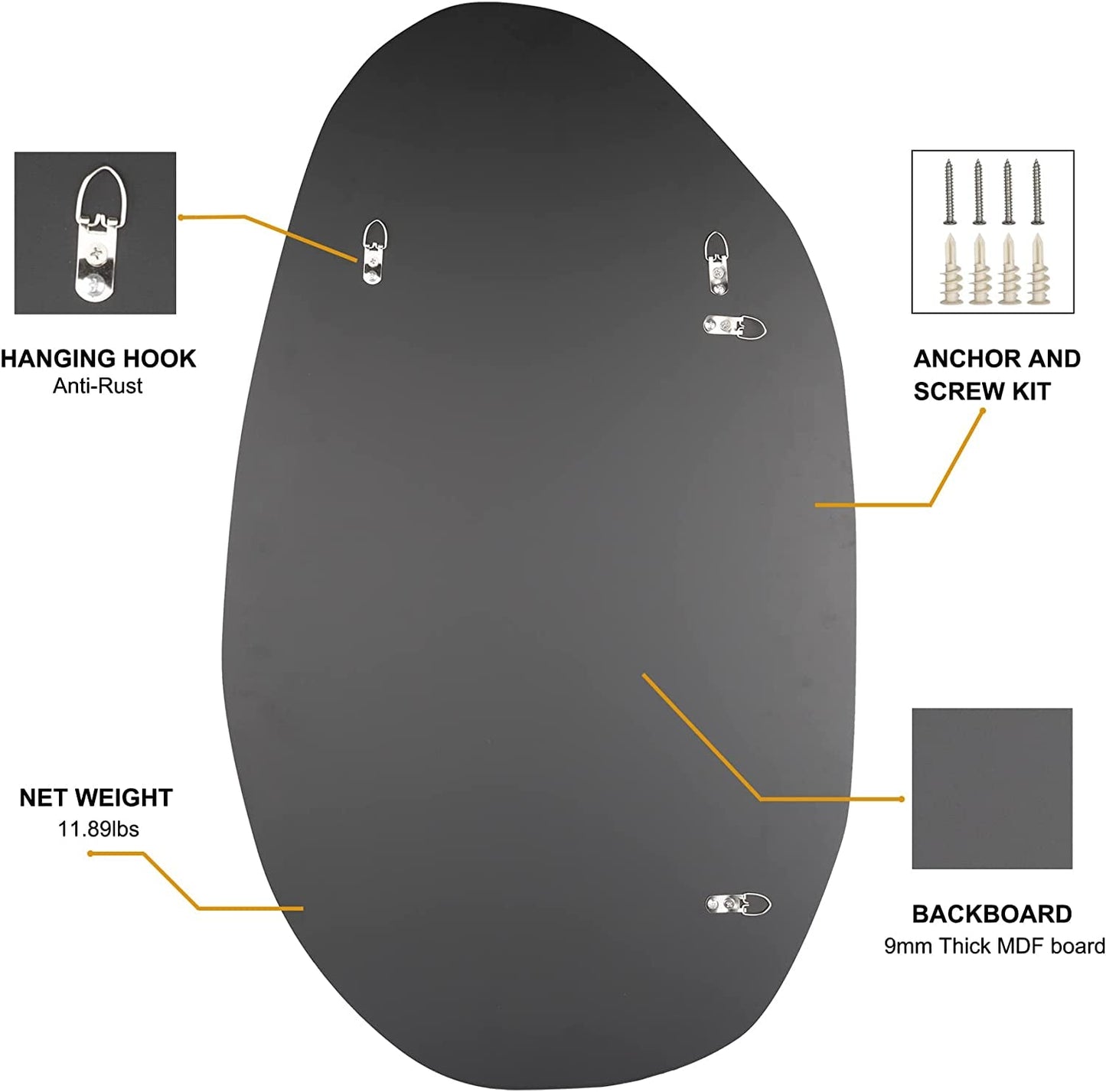 Irregular Wall Mirror Asymmetrical Bathroom Mirror Frameless Mirror
