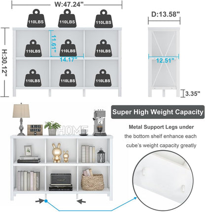 6 Cube Storage Organizer with Shelf, Long Wood and Metal Cubby