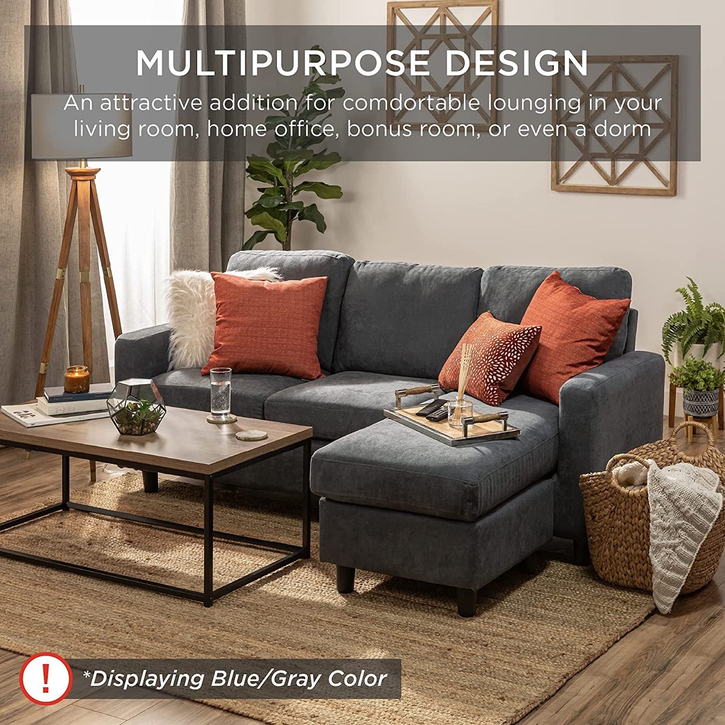 Compact Beige Linen Sectional Sofa with Chaise Lounge
