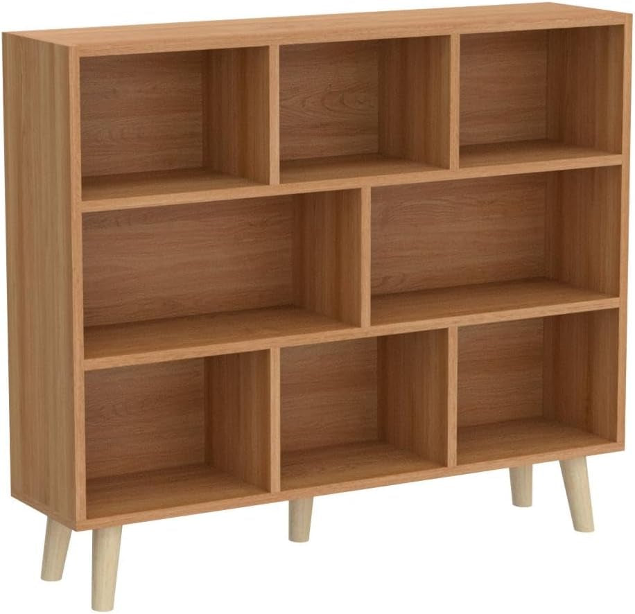 Wooden Open Shelf Bookcase - 3-Tier Floor Standing Display Cabinet