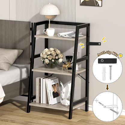 3-Tier Bookshelf, Ladder Shelf, Stand up Shelves, Industrial Bookcase