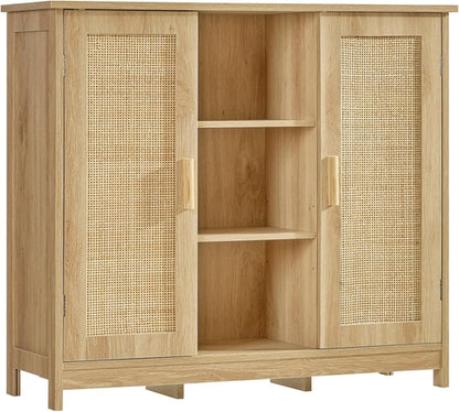 Storage Cabinet, Rattan Cabinet with 4 Adjustable Shelves, Coffee Bar