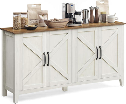Rustic White Honey Brown Buffet Cabinet with Shelves