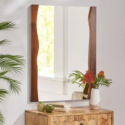 Rustic Brown Wood Bathroom Mirror with Live Edge Frame - Irregular 20