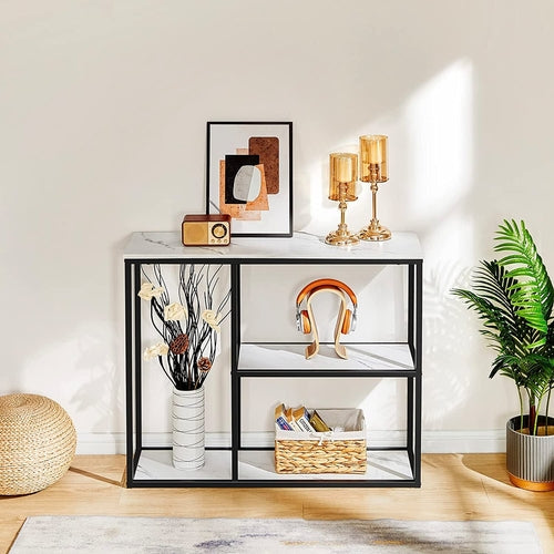Modern Industrial Sofa Table with Storage Shelves