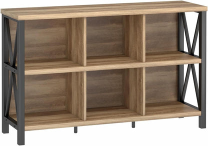 6 Cube Storage Organizer with Shelf, Long Wood and Metal Cubby