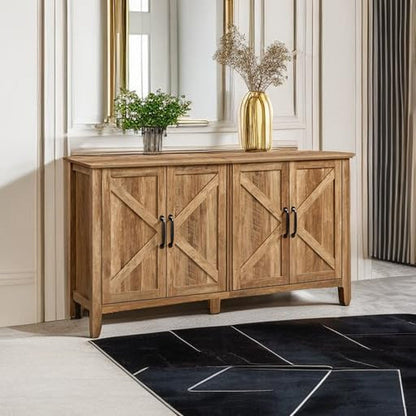 Rustic Walnut Buffet Cabinet with Adjustable Shelves