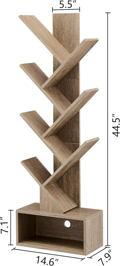 6 Tier Tree Bookshelf, Tall Bookcase with Drawer, Freestanding Book