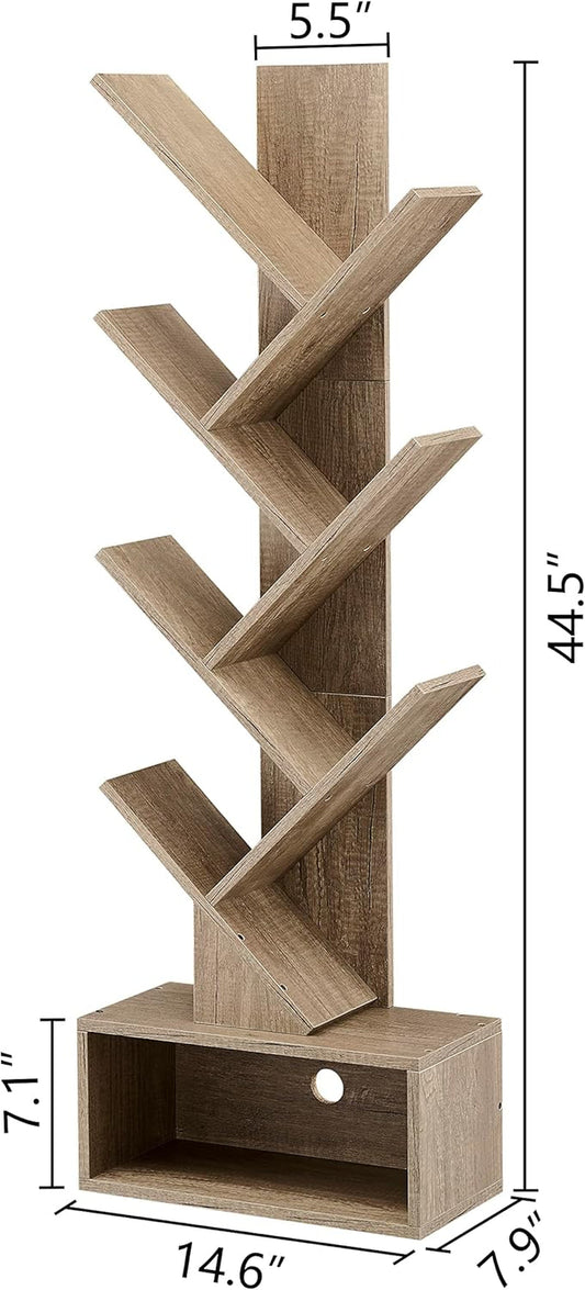 6 Tier Tree Bookshelf, Tall Bookcase with Drawer, Freestanding Book