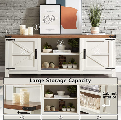 Antique White TV Stand with Barn Doors