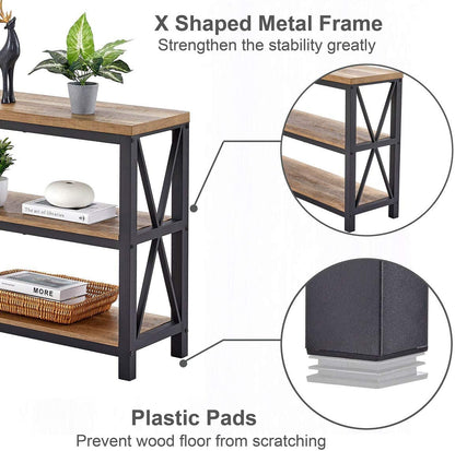 Rustic Wood Console Table with 3 Shelves