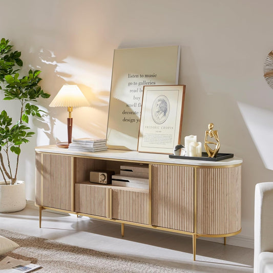 Luxury 70" Fluted TV Stand, Modern Chic Entertainment Center for Tvs