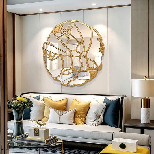 Large Irregular Frame Gold Wall Mirror - Decorative Round Mirror for