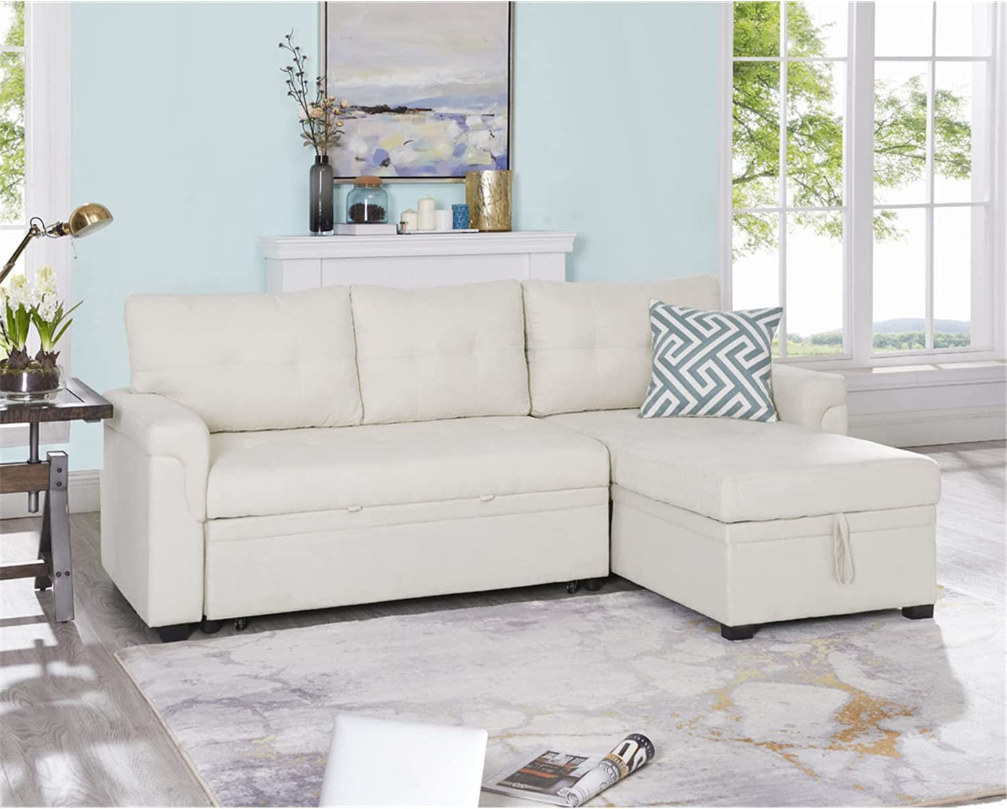 L-Shape Velvet Sleeper Sofa with Storage