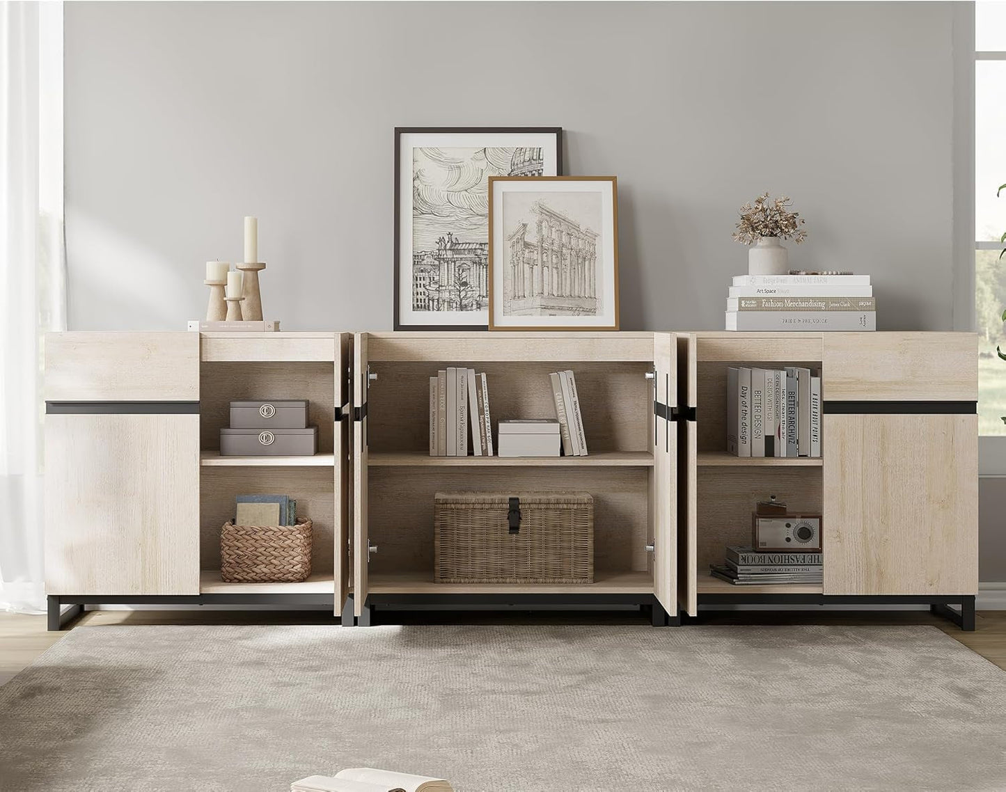 Modern TV Stand for Tvs up to 110 Inch, 3 in 1 Wood Entertainment