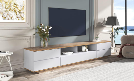 Wood TV Stand Entertainment Center with Storage Cabinets & Open