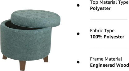 Dark Teal Velvet Storage Ottoman with Lid