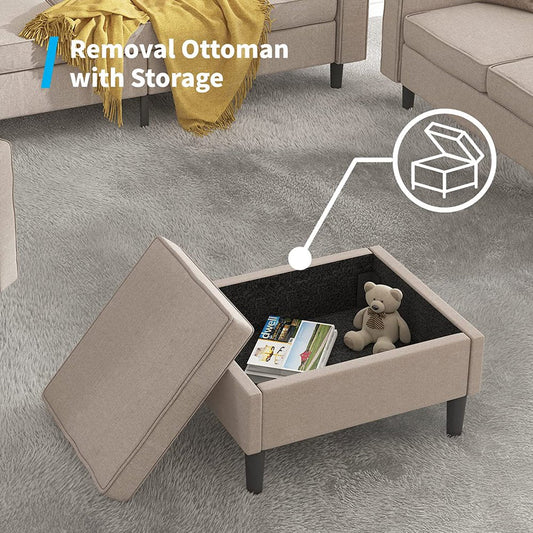Convertible Sectional Sofa Couch with Storage Ottoman, 3 Pcs Couch Set