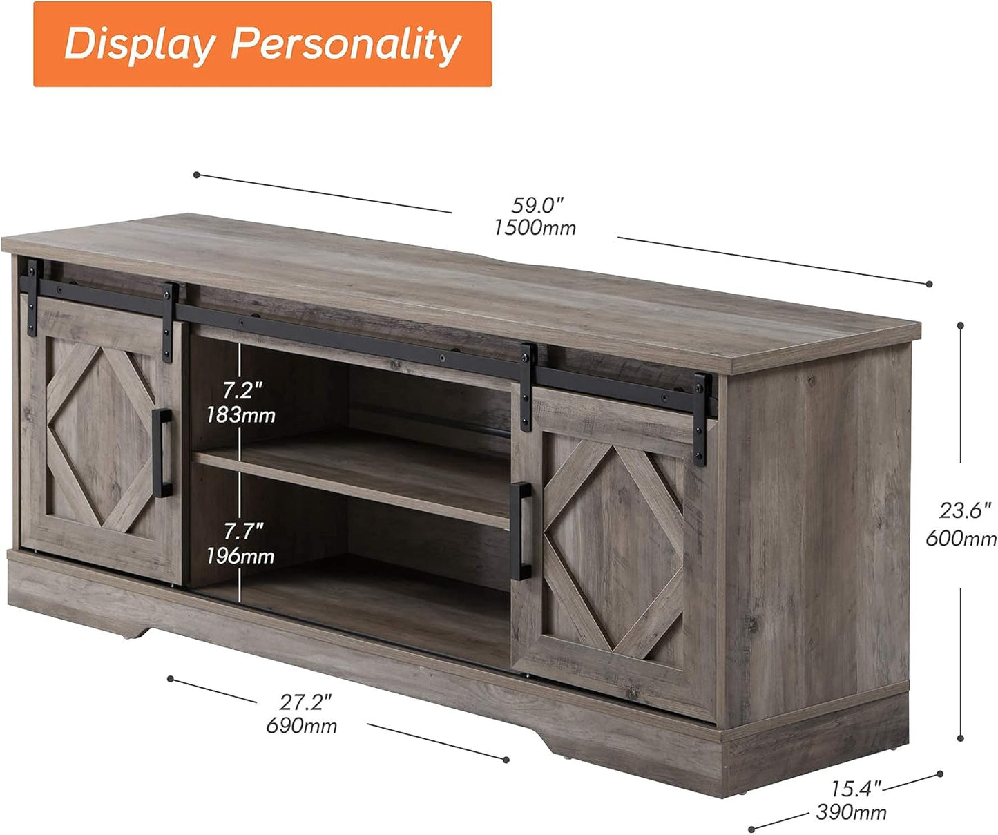 Farmhouse Sliding Barn Door TV Stand for Tvs up to 65 Inch, Modern