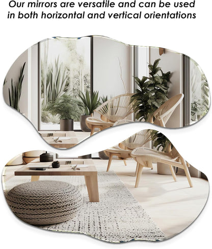 Set of 2 Irregular Wall Mirrors, 31.5 X 17.5, Asymmetrical Curved
