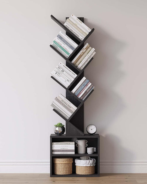 6 Tier Tree Bookshelf, Small Bookcase with Storage Cabinet, Modern