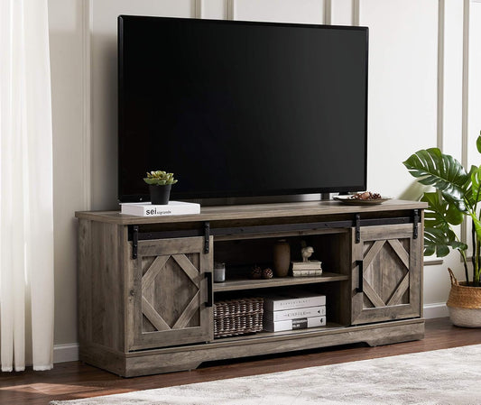 Farmhouse Sliding Barn Door TV Stand for Tvs up to 65 Inch, Modern