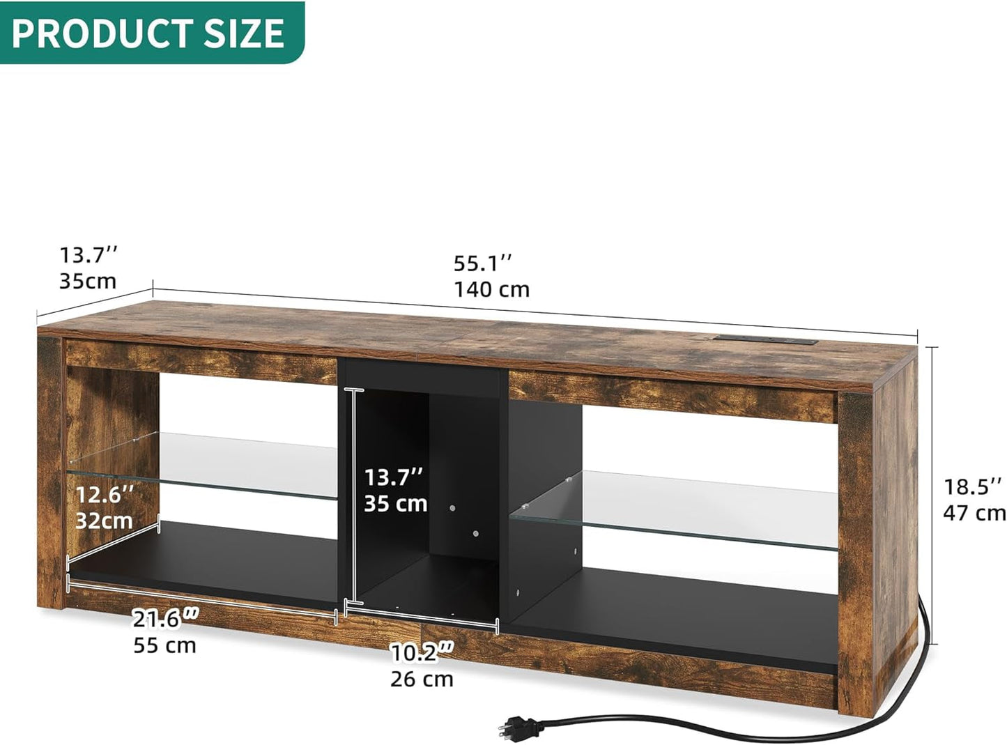 LED TV Stand W/Power Outlets for Tvs up to 55/60 Inch, Gaming