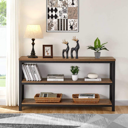 Rustic Wood Console Table with 3 Shelves