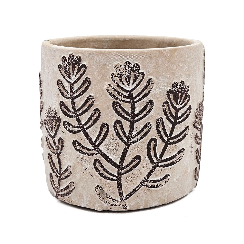 Set of 4 4.3x4.3x4' Gray Sand and Cement Planters with Brown Botanical
