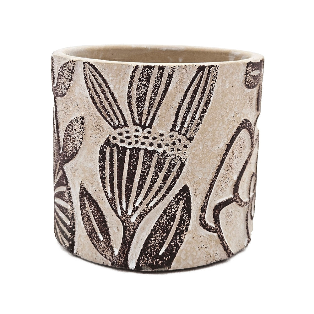 Set of 4 4.3x4.3x4' Gray Sand and Cement Planters with Brown Botanical