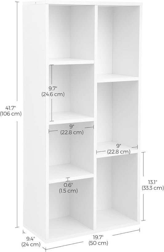 Bookcase, Bookshelf with 7 Compartments, Freestanding Shelves and Cube
