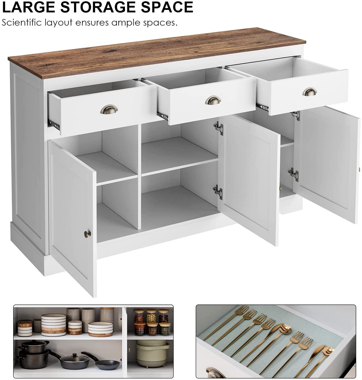 Farmhouse Buffet Cabinet, Wine Storage, Adjustable Shelves