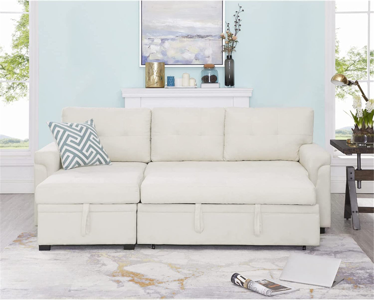 L-Shape Velvet Sleeper Sofa with Storage