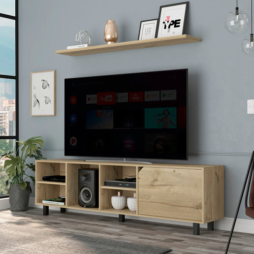 TV Stand For TVs Up 70 Estocolmo, Four Open Shelves, Light Oak Finish