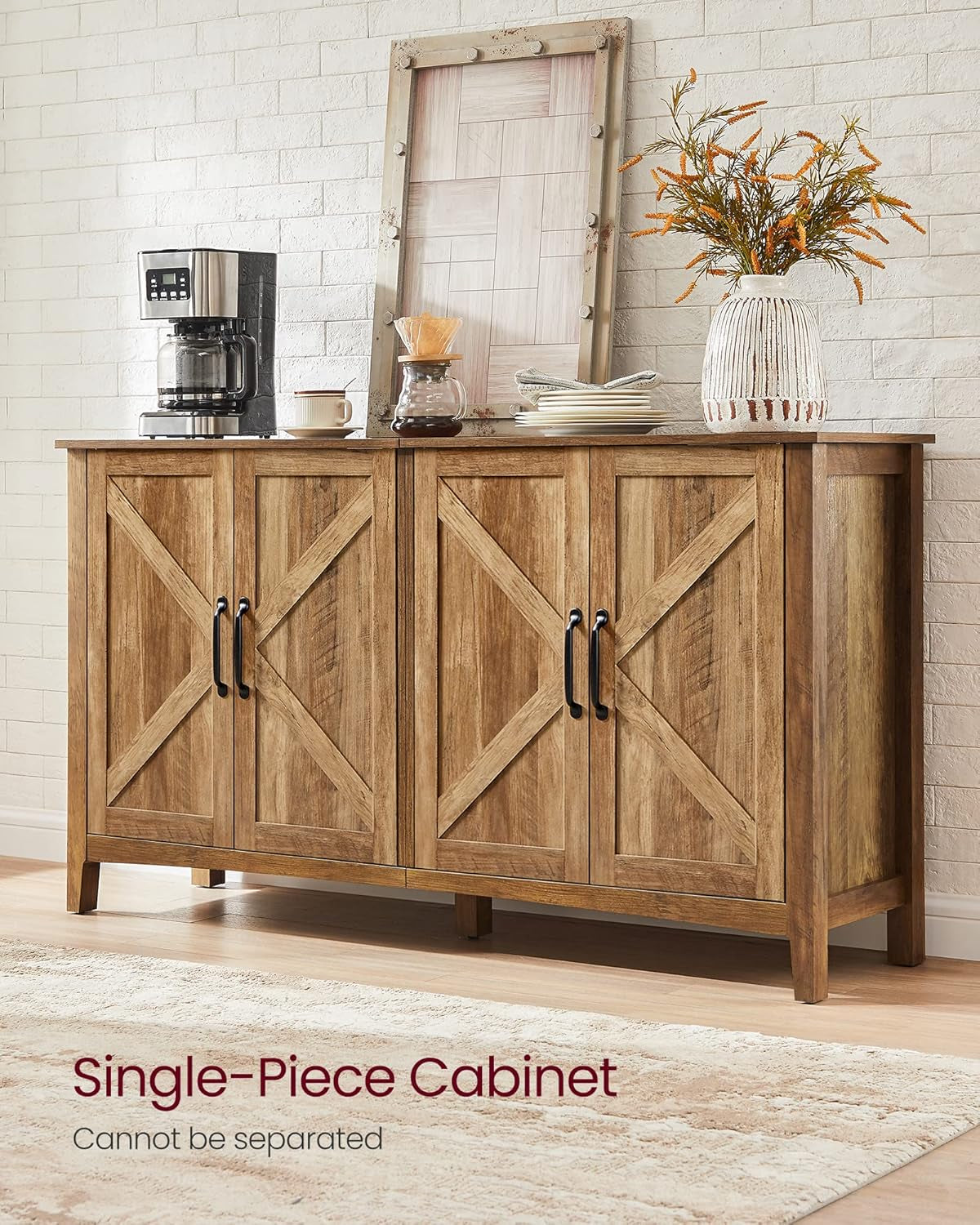 Rustic Walnut Buffet Cabinet with Adjustable Shelves