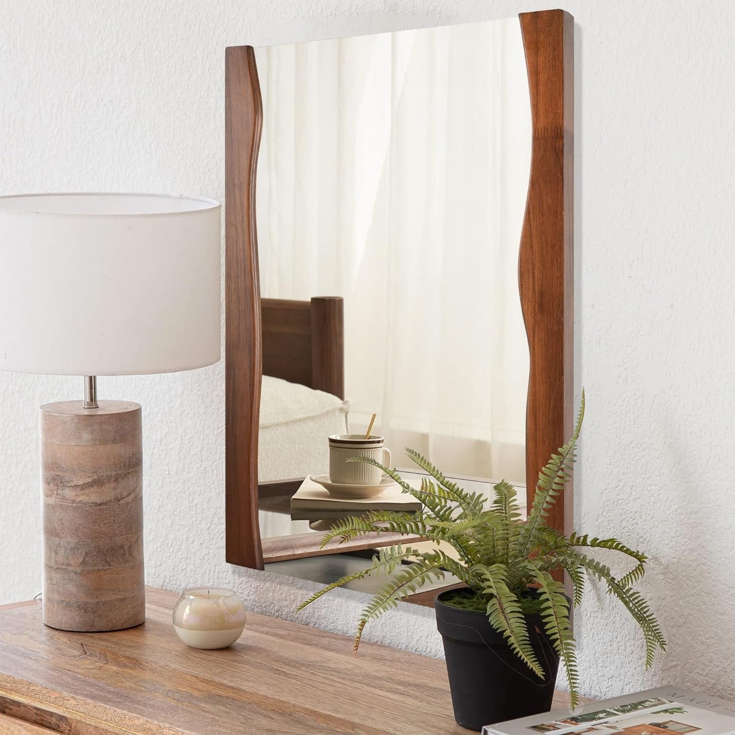 Rustic Brown Wood Bathroom Mirror with Live Edge Frame - Irregular 20