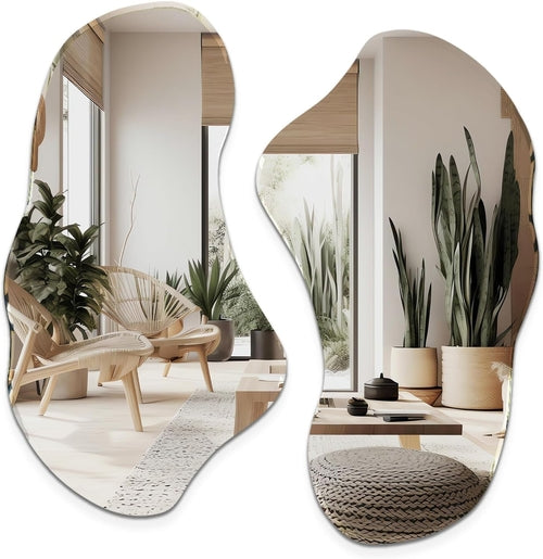 Set of 2 Irregular Wall Mirrors, 31.5 X 17.5, Asymmetrical Curved