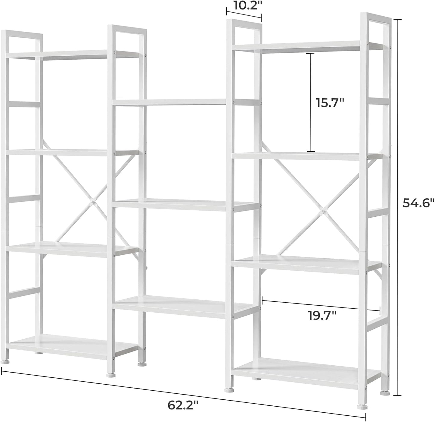Triple 4 Tier Bookshelf, Bookcase with 11 Open Display Shelves, Wide