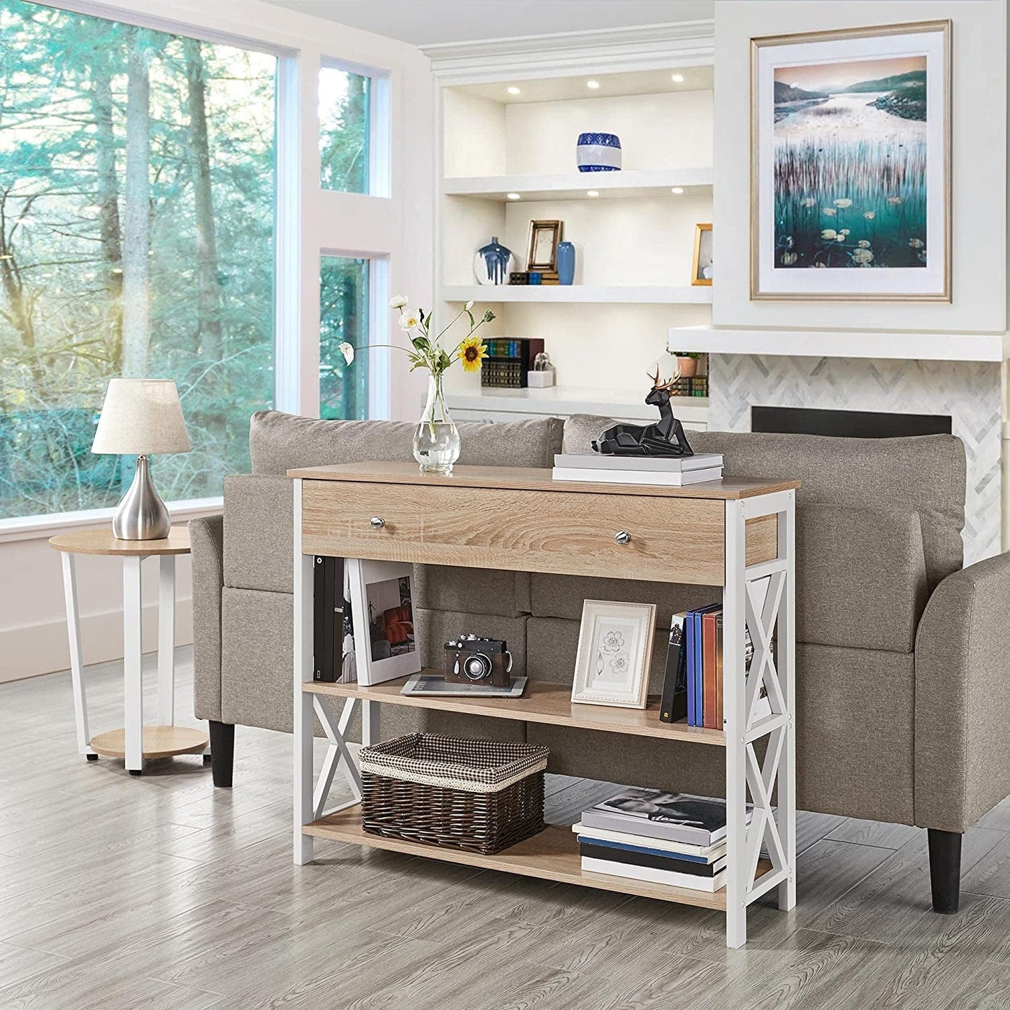 Narrow Console Table with Drawer and Shelves