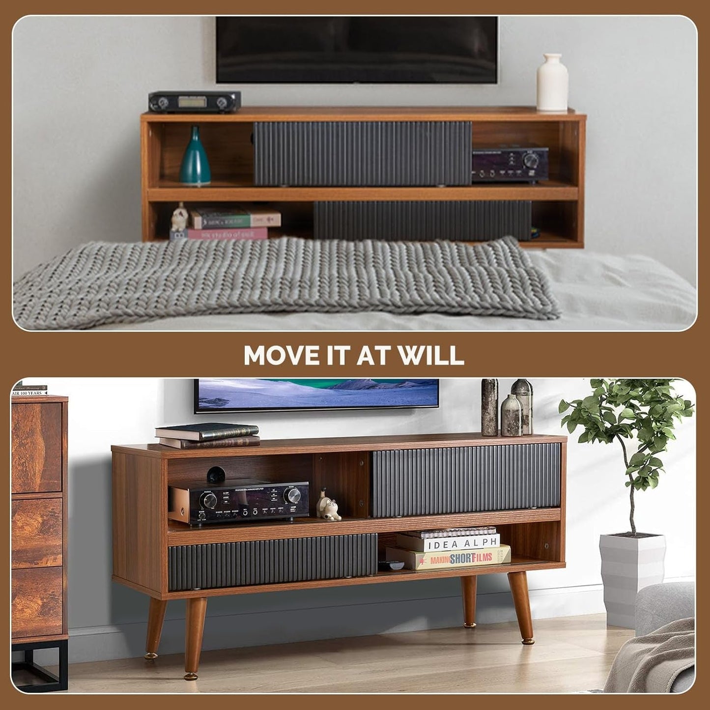 TV Stand for 46 Inch TV Mid Century Entertainment Center with Storage,