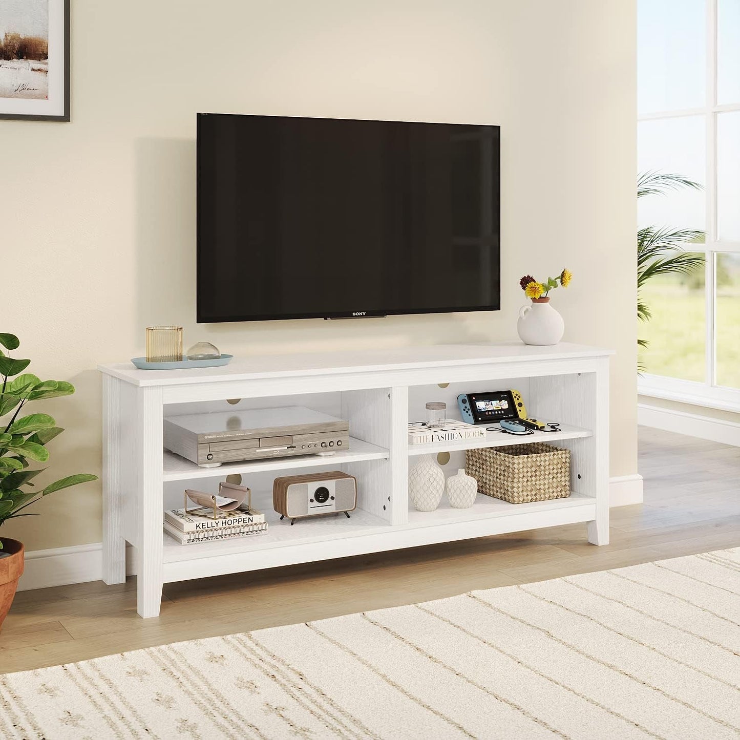 White 4 Cubby TV Stand for 60 Inch TV