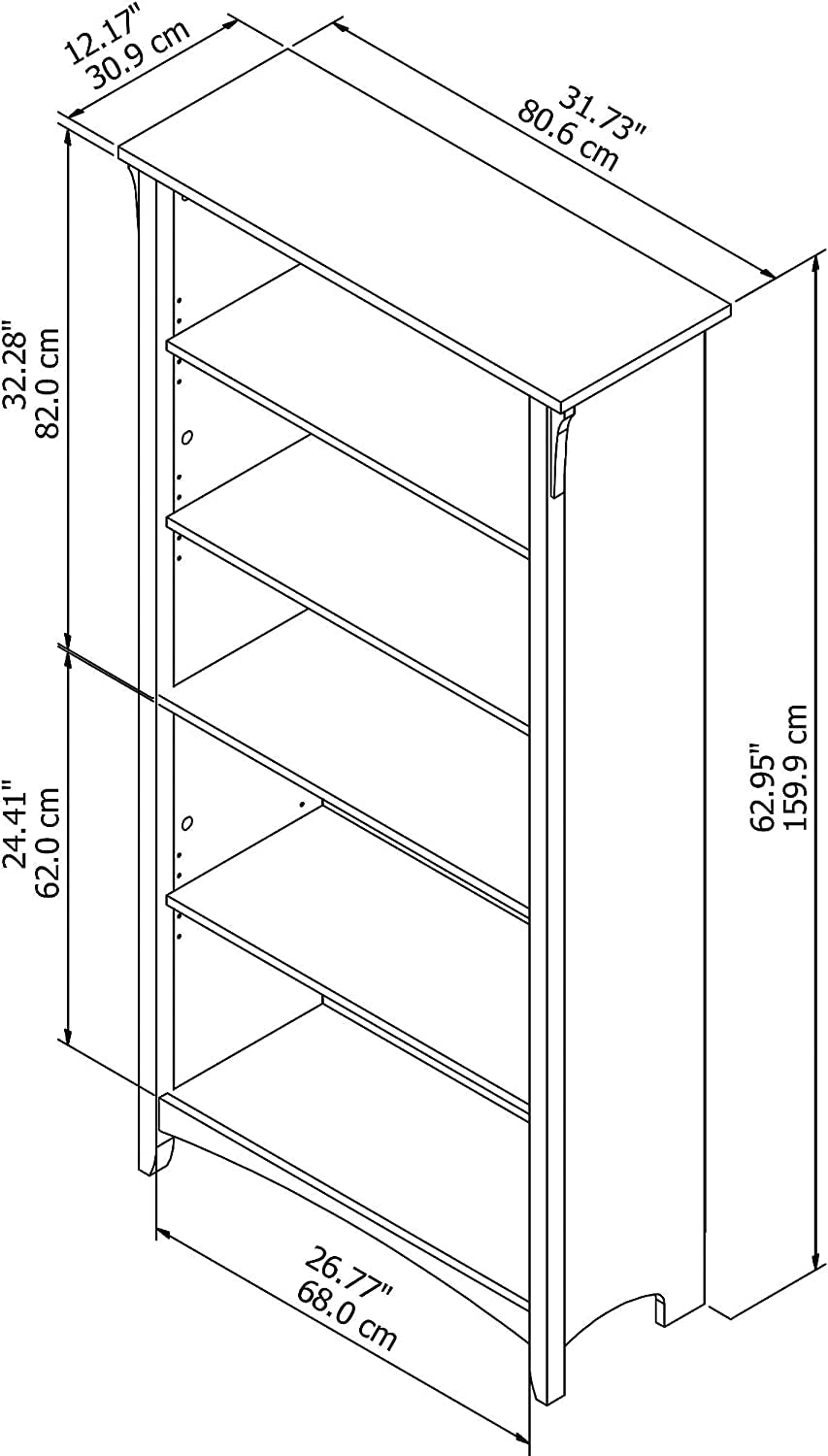 Antique White 5 Shelf Bookcase by Bush Furniture